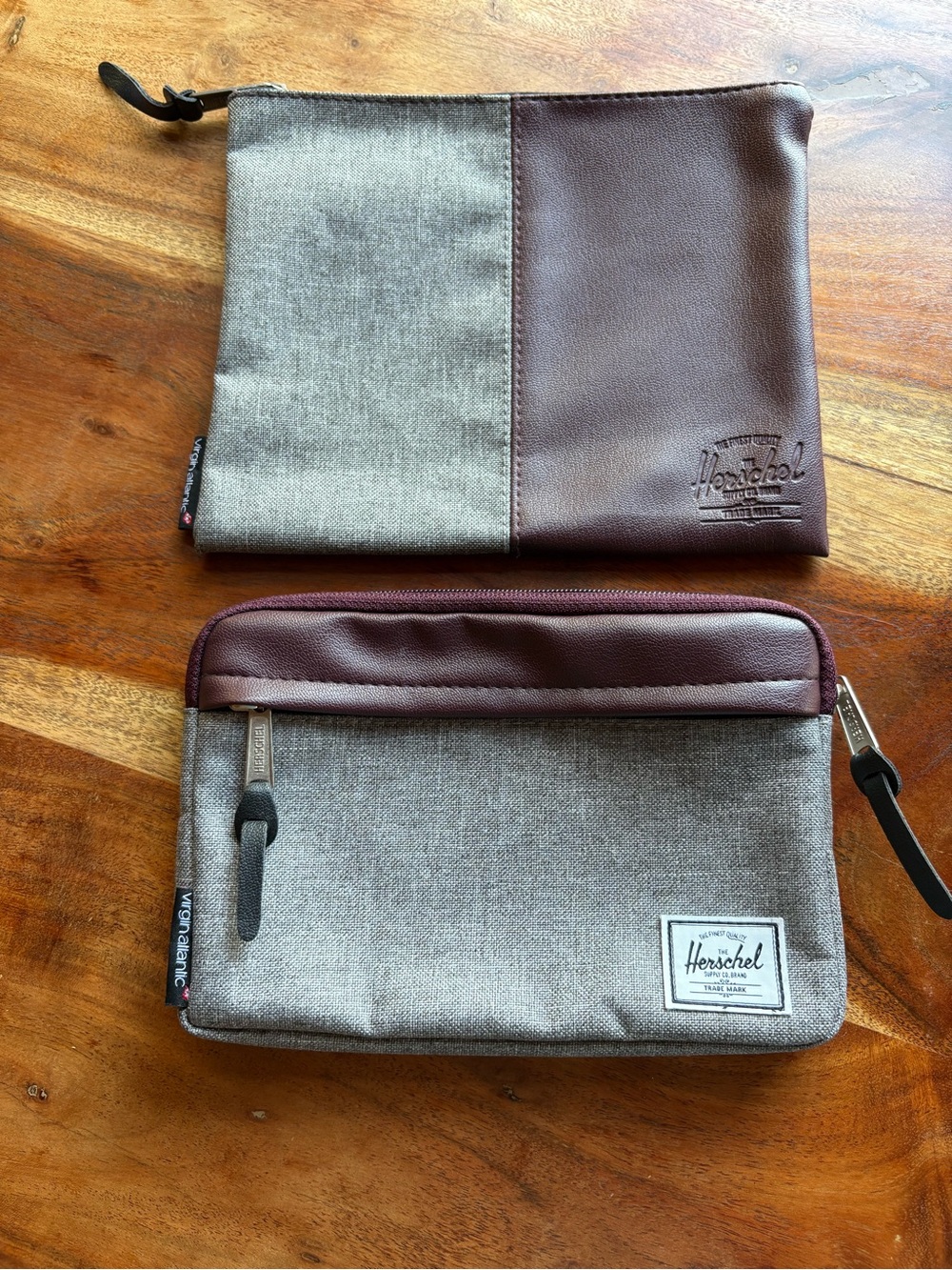 Herschel Travel Pouch grey and burgundy virgin Atlantic first class amenity kit